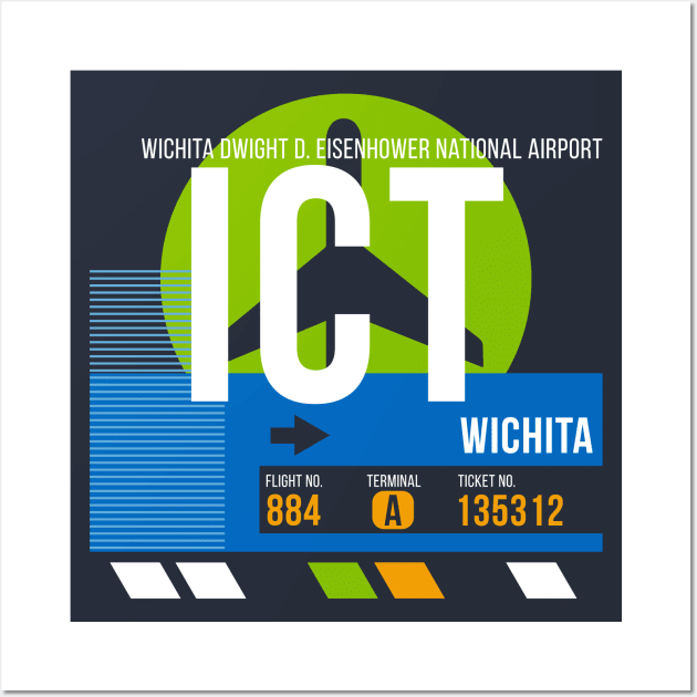 Wichita (ICT) Airport // Retro Sunset Baggage Tag Wall Art by Now Boarding